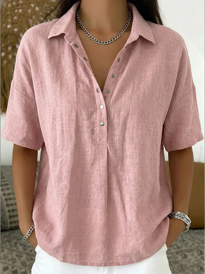 Women's Short-Sleeve Button-Detail Pullover Shirt (photo 7)