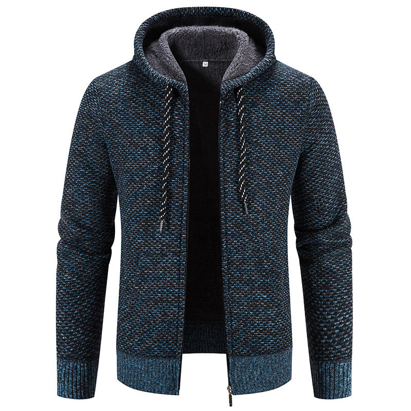 Men's Hooded Plush Zip-Up Sweater Jacket (photo 4)