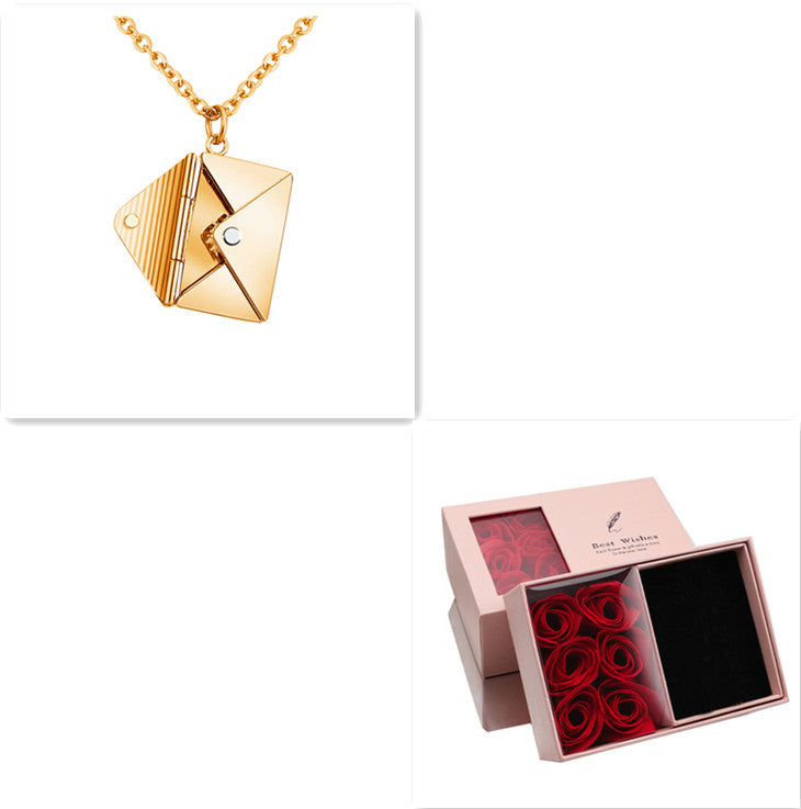 Envelope Pendant Necklace, Titanium Steel – Gold Tone, with Gift Box