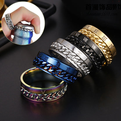 Roman Numeral Spinner Ring with Bottle Opener