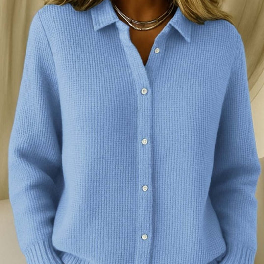 Women's Lapel Button Knit Cardigan Sweater (photo 2)