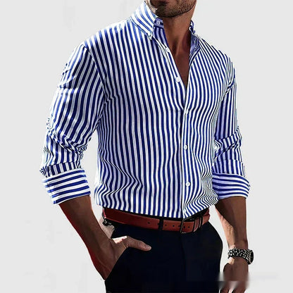 Men's Striped Long-Sleeve Lapel Button Shirt (photo 15)
