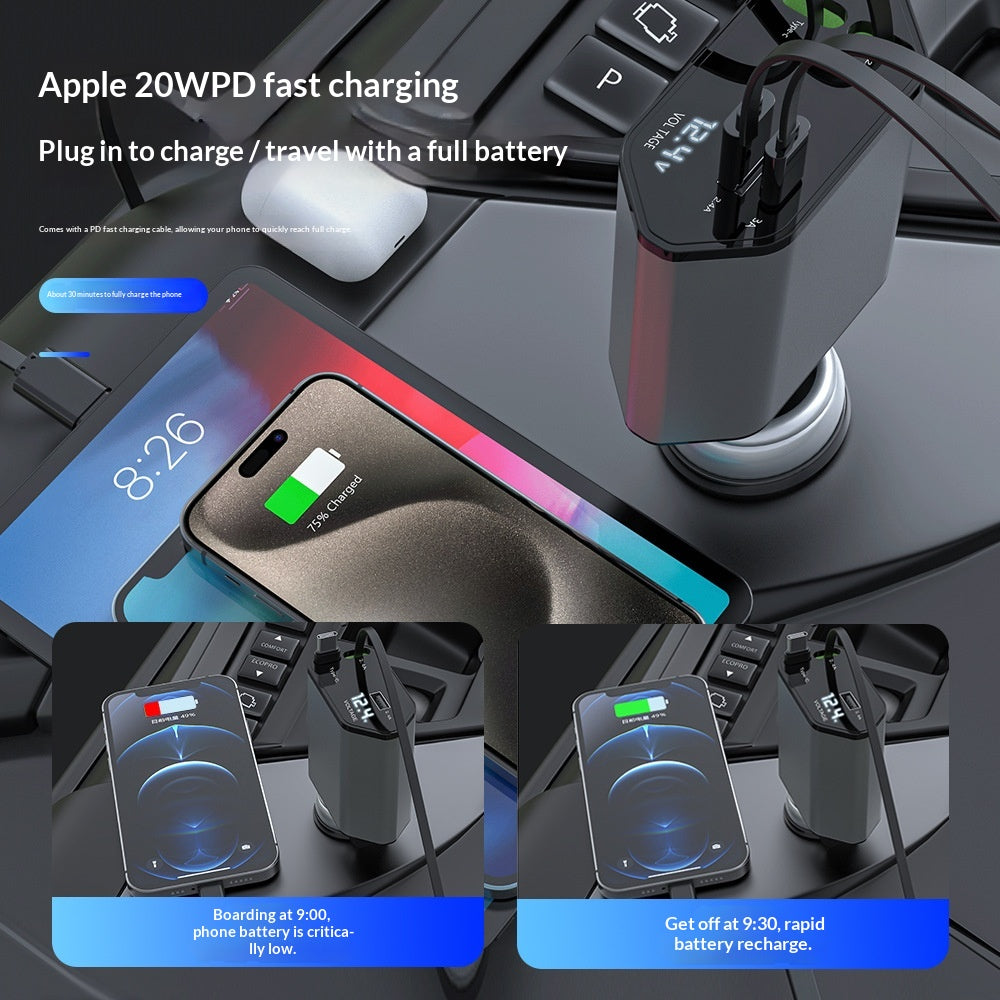 4-in-1 Retractable Car Charger with Built-In Cables (photo 4)