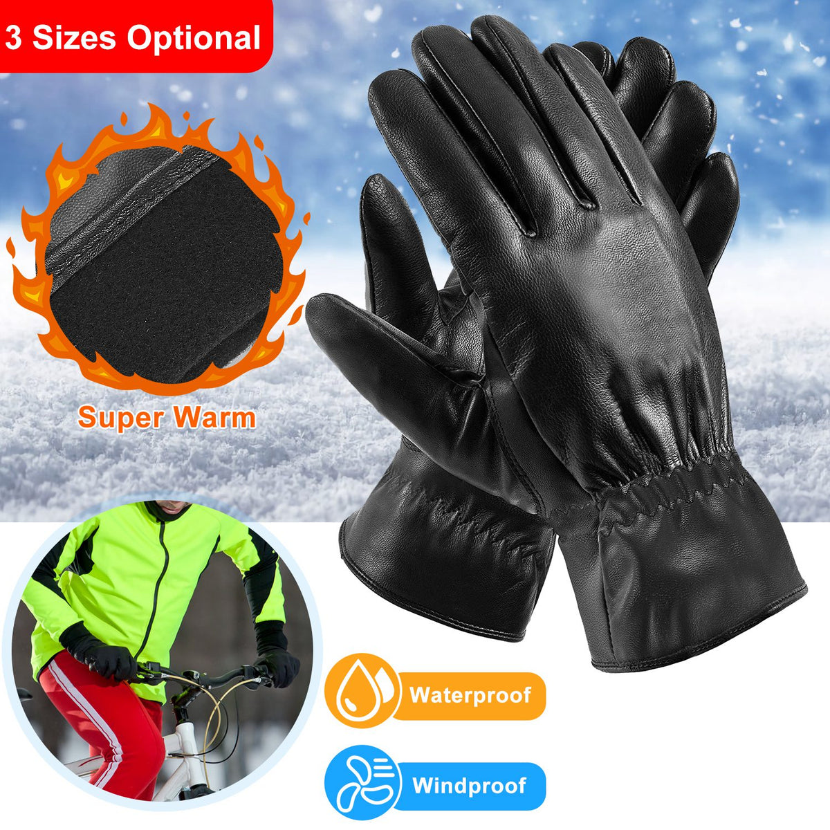Unisex PU Leather Winter Gloves