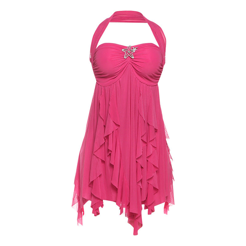 Women's Halter Backless Printed Mesh Mini Dress (photo 18)