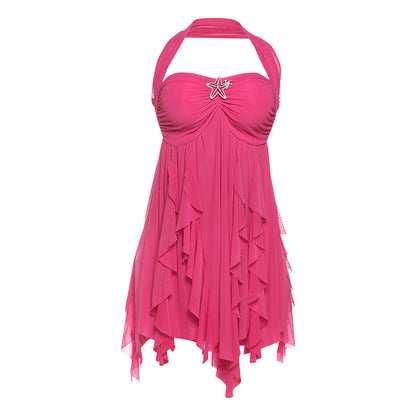 Women's Halter Backless Printed Mesh Mini Dress (photo 18)