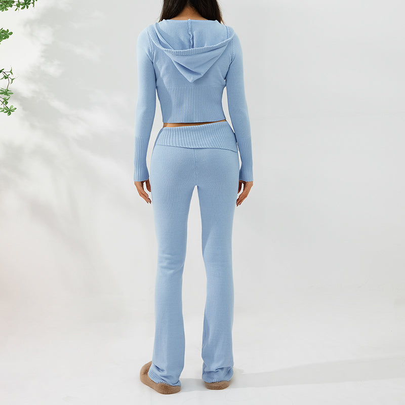 Women's Zip-Up Hoodie and High-Waist Pants Set (photo 3)