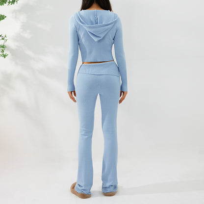 Women's Zip-Up Hoodie and High-Waist Pants Set (photo 3)