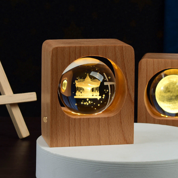 Beech Base 3D Engraved Crystal Ball Night Light, 6 cm (photo 8)