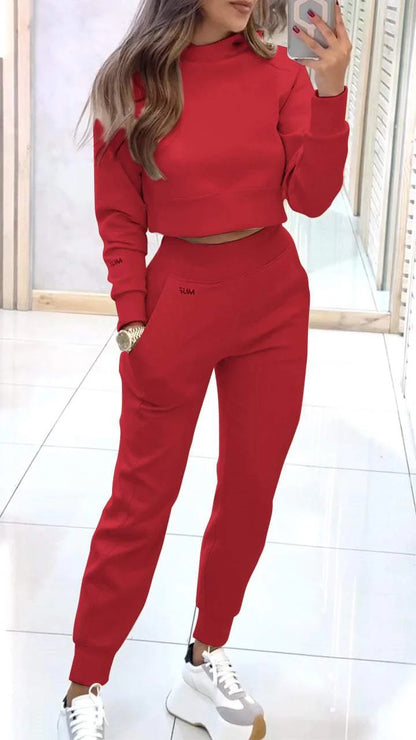Women's Stand-Collar Crop Top and Slim Pants Set (photo 7)