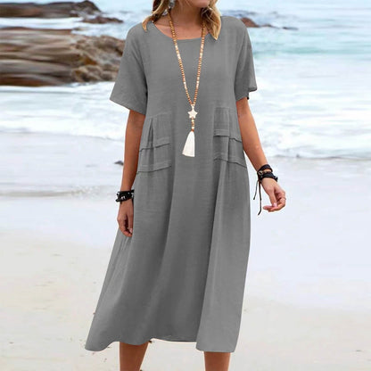 Women's Short-Sleeve Loose Midi Dress (photo 10)