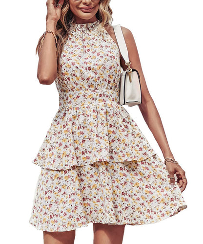Women's Printed Halter Backless Ruffle Dress (photo 7)