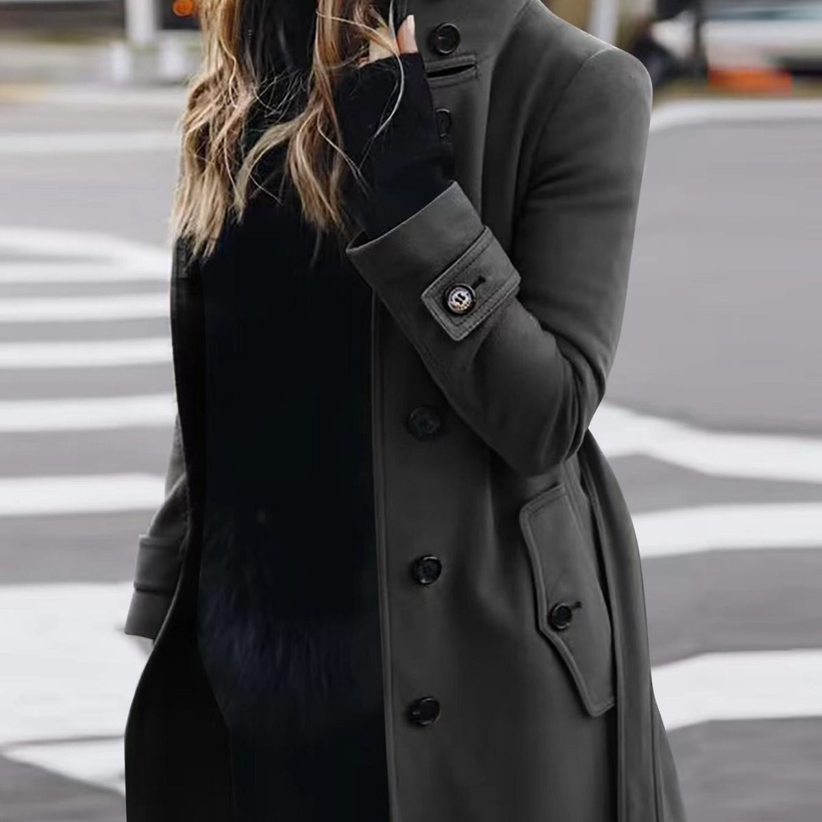 Women's Slim Stand-Collar Single-Breasted Coat (photo 3)