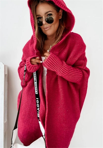 Women's Oversized Hooded Batwing Knit Cardigan (photo 2)