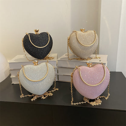 Shiny Heart-Shaped Evening Clutch with Chain (photo 2)
