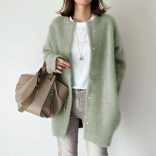 Women's Loose Round-Neck Knit Cardigan Coat