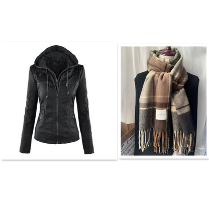 Women's PU Leather Jacket with Detachable Hood (photo 11)