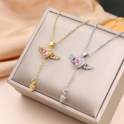 Cupid Heart Pendant Necklace with Moving Wings