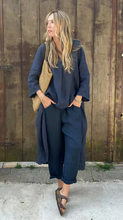 Women's Long V-Neck Top and Wide-Leg Pants Set (photo 14)