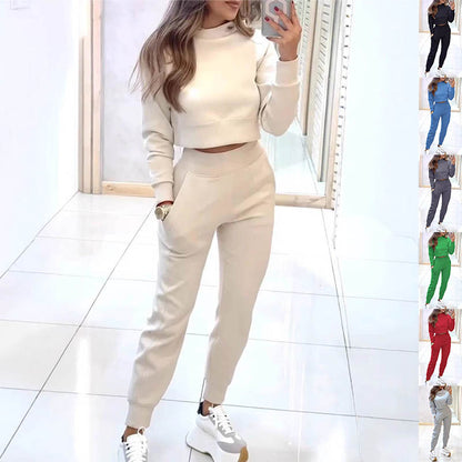 Women's Stand-Collar Crop Top and Slim Pants Set