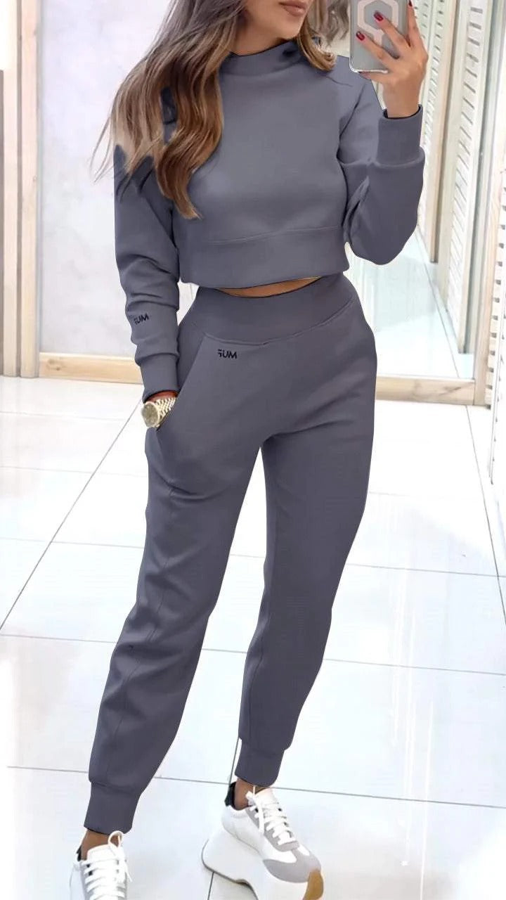 Women's Stand-Collar Crop Top and Slim Pants Set (photo 8)