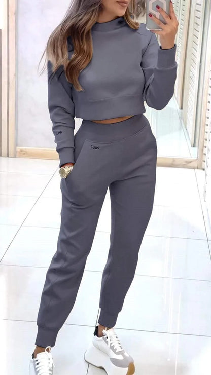 Women's Stand-Collar Crop Top and Slim Pants Set (photo 8)