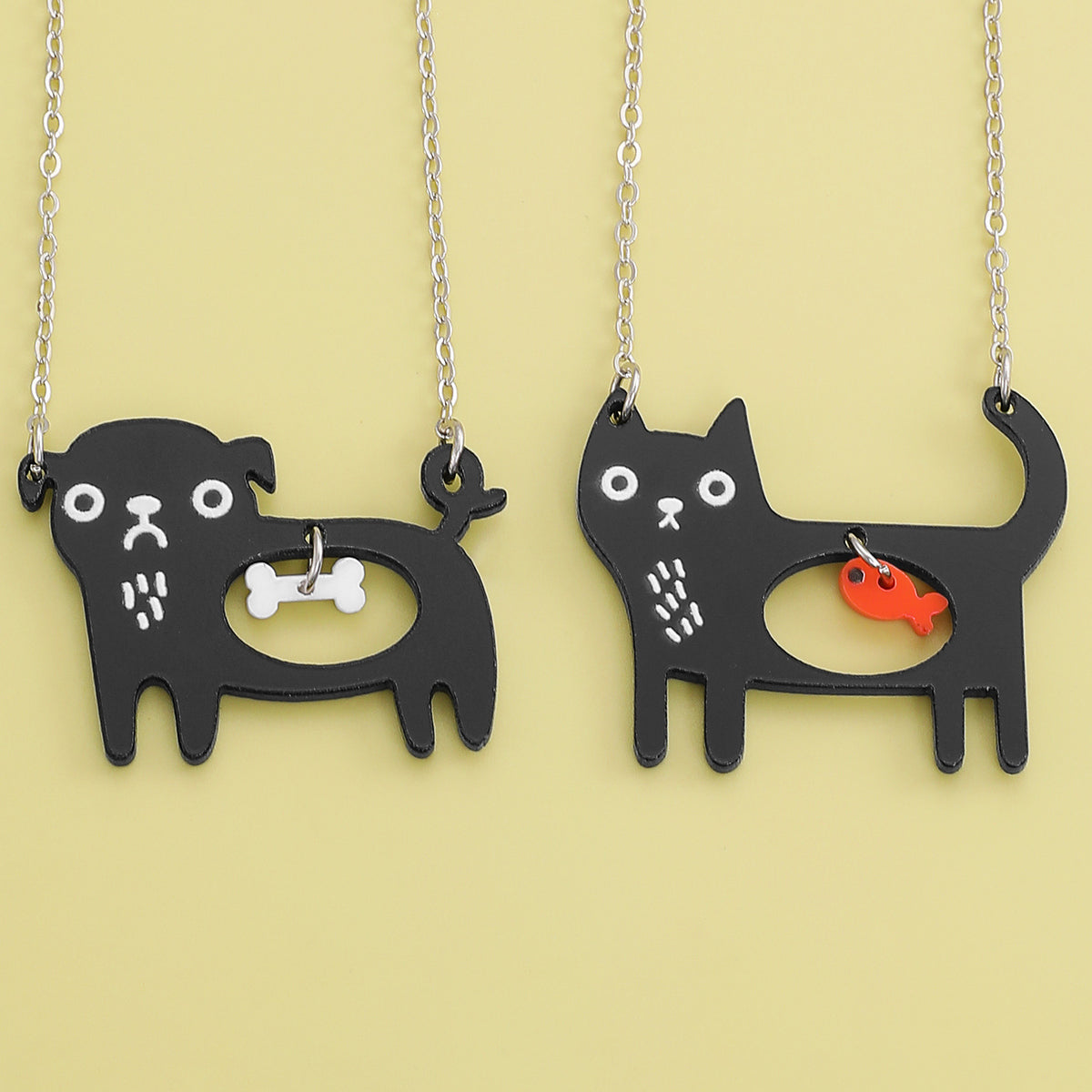 Cat and Dog Cartoon Pendant Necklace