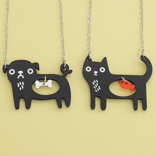 Cat and Dog Cartoon Pendant Necklace