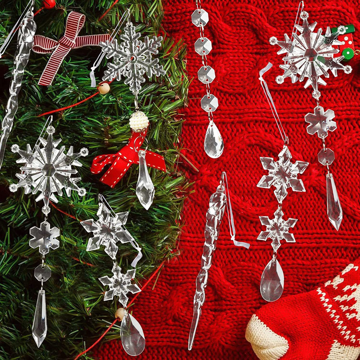 Clear Acrylic Icicle Christmas Ornaments, 10 Pcs (photo 6)