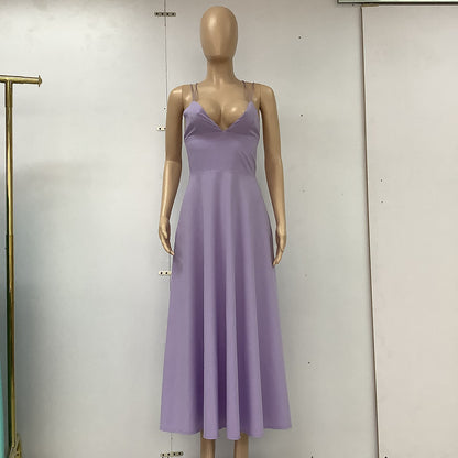 Women's V-Neck Strappy A-Line Maxi Dress (photo 11)