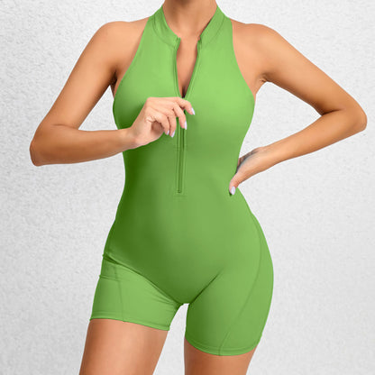 Women's Zip-Front Sleeveless Shorts Bodysuit (photo 16)