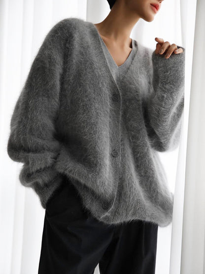 Women's Loose V-Neck Button Knit Cardigan (photo 10)
