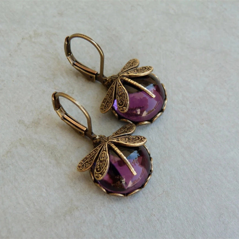 Vintage Dragonfly Drop Earrings with Stones (photo 5)