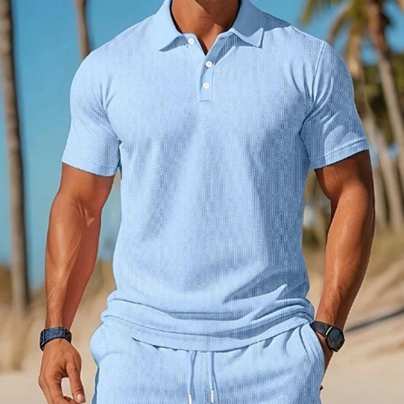 Men's Mesh Short-Sleeve Shirt and Shorts Set (photo 2)