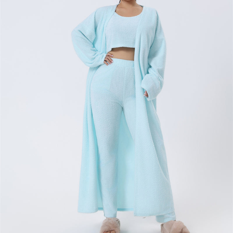 Women's 3-Piece Knit Lounge Set: Crop Top, Wide-Leg Pants and Cardigan