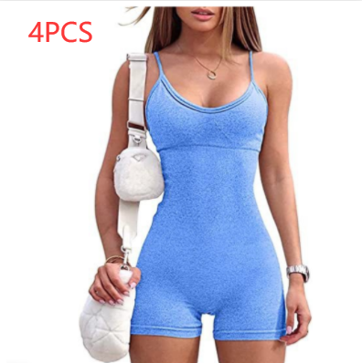 Women's Spaghetti Strap Workout Shorts Romper (photo 17)