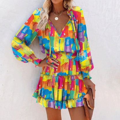 Women's Printed Puff-Sleeve Dress with Tie Waist (photo 3)