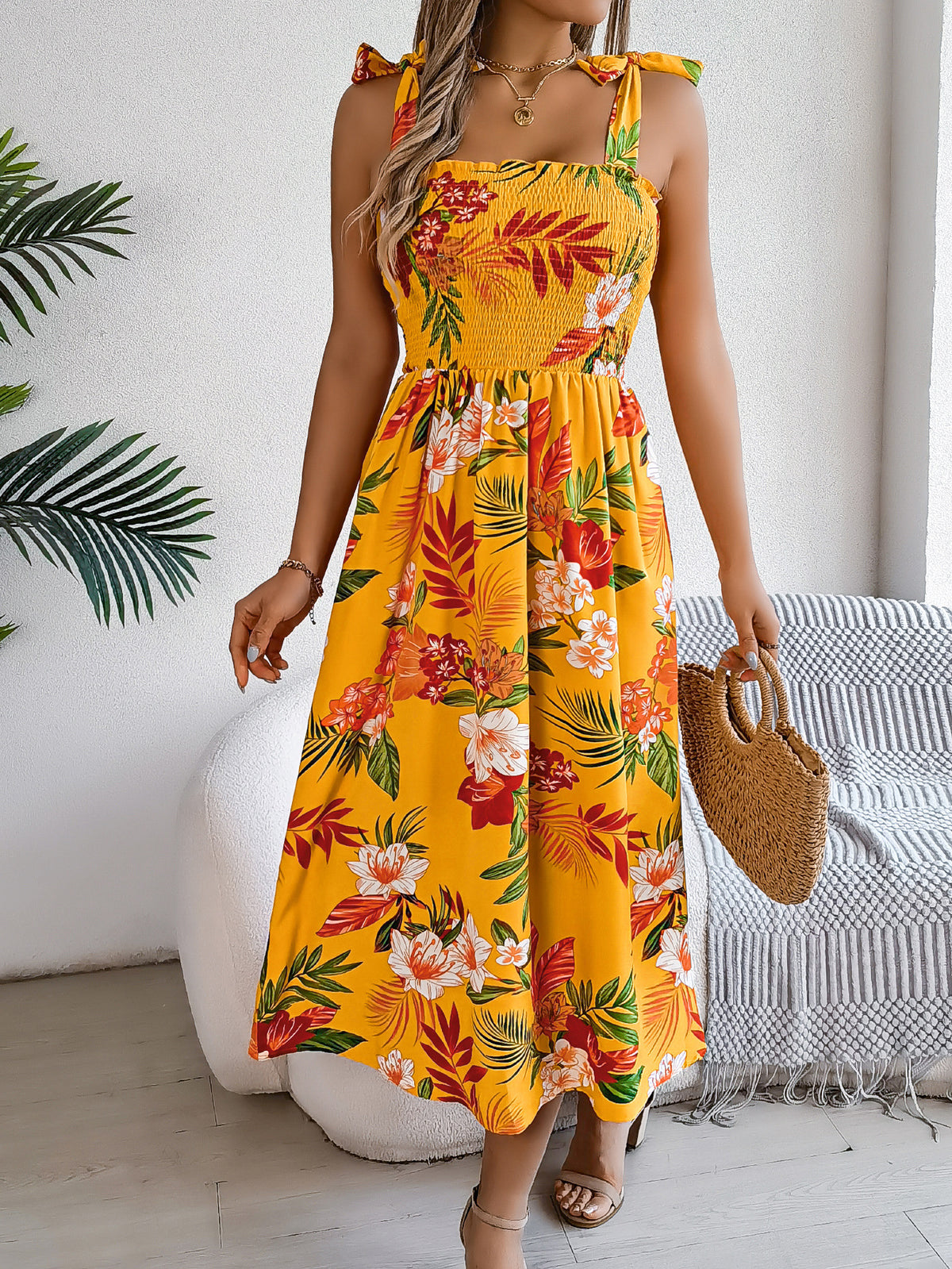 Women's Floral Strappy Corset Maxi Dress (photo 8)