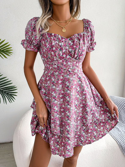 Women's Floral Short-Sleeve Ruffle Mini Dress (photo 9)