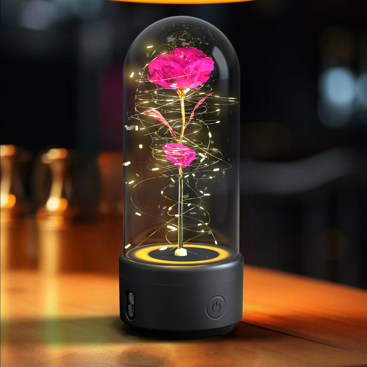 Preserved Rose LED Light and Bluetooth Speaker in Glass Dome (photo 22)