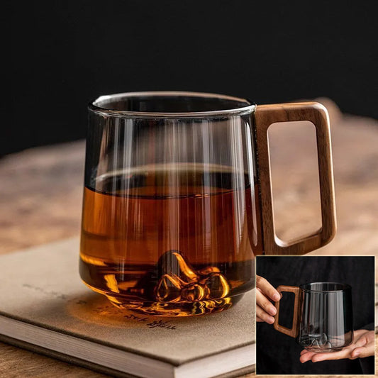 Glass Cup with Wooden Side Handle, 400 to 430 ml