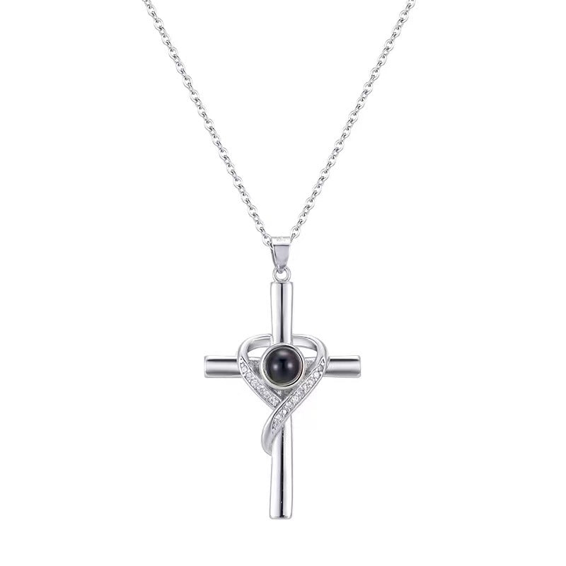 I Love You Projection Heart Cross Necklace (photo 7)
