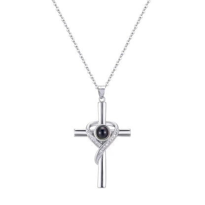 I Love You Projection Heart Cross Necklace (photo 7)