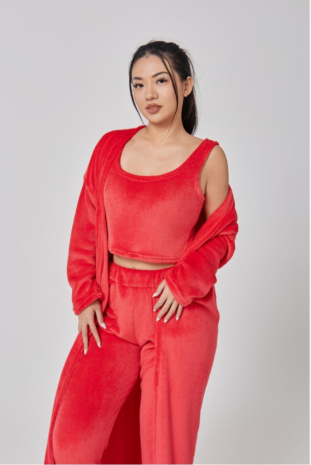 Women's 3-Piece Knit Lounge Set: Crop Top, Wide-Leg Pants and Cardigan (photo 27)