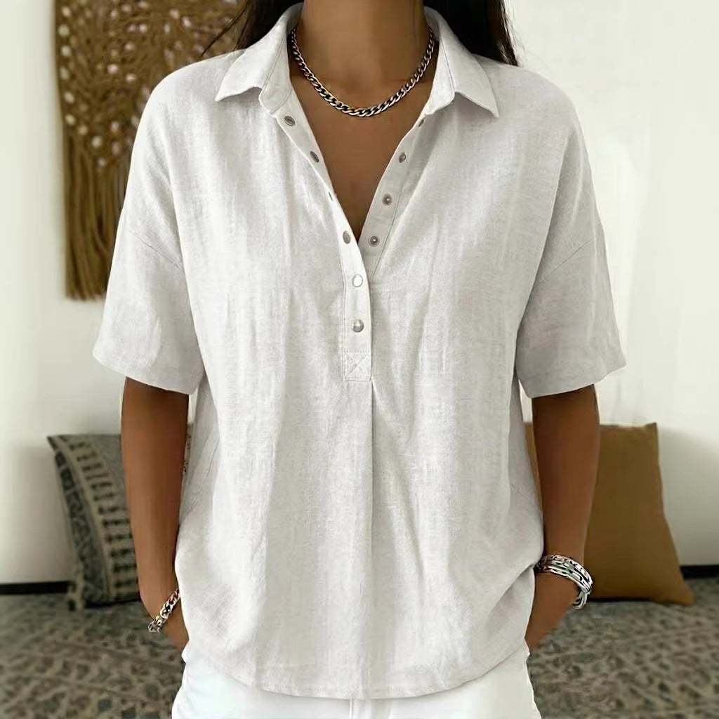 Women's Short-Sleeve Button-Detail Pullover Shirt (photo 2)