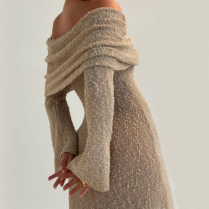 Women's One-Shoulder Long-Sleeve Knit Maxi Dress (photo 2)
