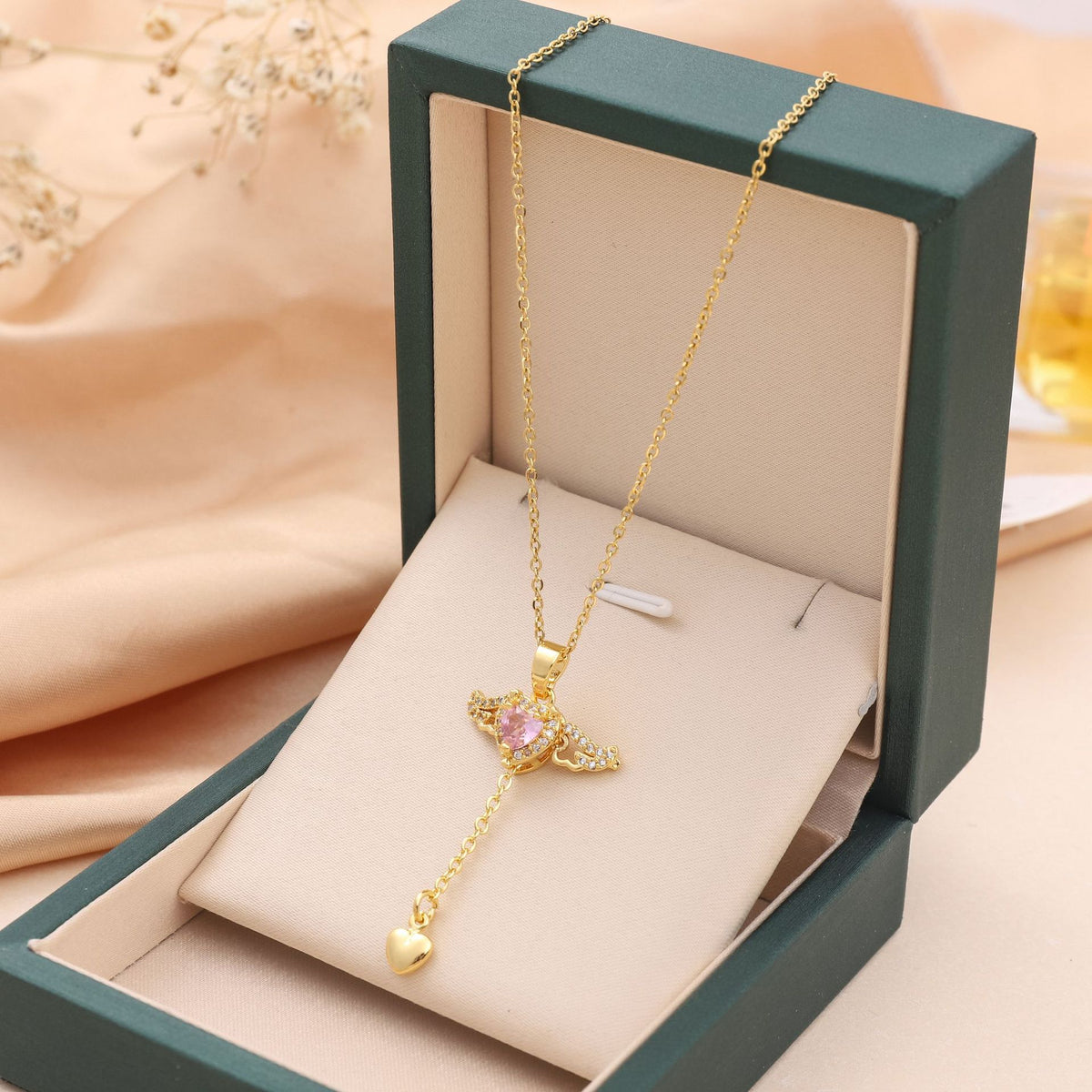 Cupid Heart Pendant Necklace with Moving Wings (photo 11)