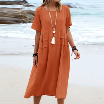 Women's Short-Sleeve Loose Midi Dress (photo 2)