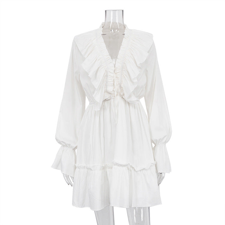 Women's V-Neck Ruffle Flare-Sleeve Mini Dress (photo 9)