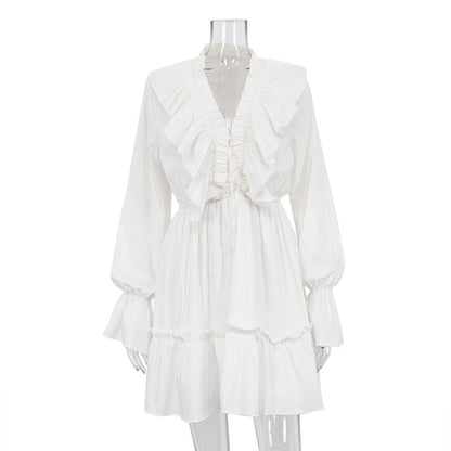 Women's V-Neck Ruffle Flare-Sleeve Mini Dress (photo 9)